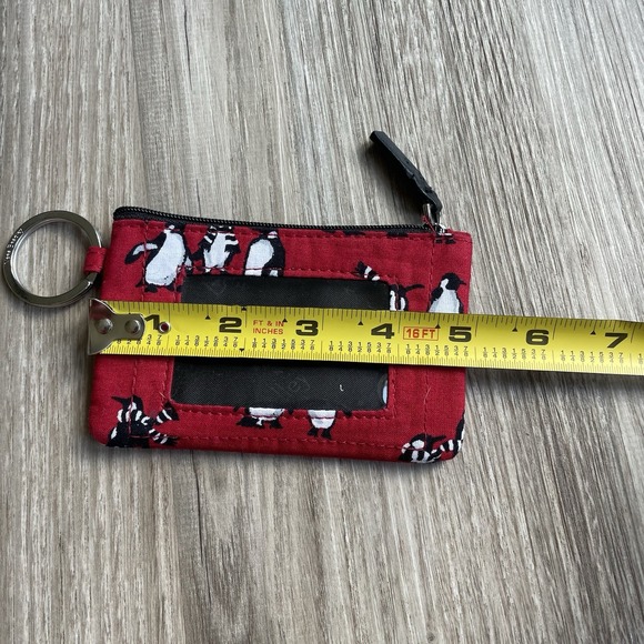 Vera Bradley‎ Playful Penguins Cabernet Red Zip ID Case Small Wallet Winter Snow - Picture 5 of 5